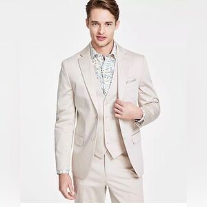 Bar III Slim Fit Cotton Stretch Solid Two Button Tan Blazer Suit Jacket - 42 S